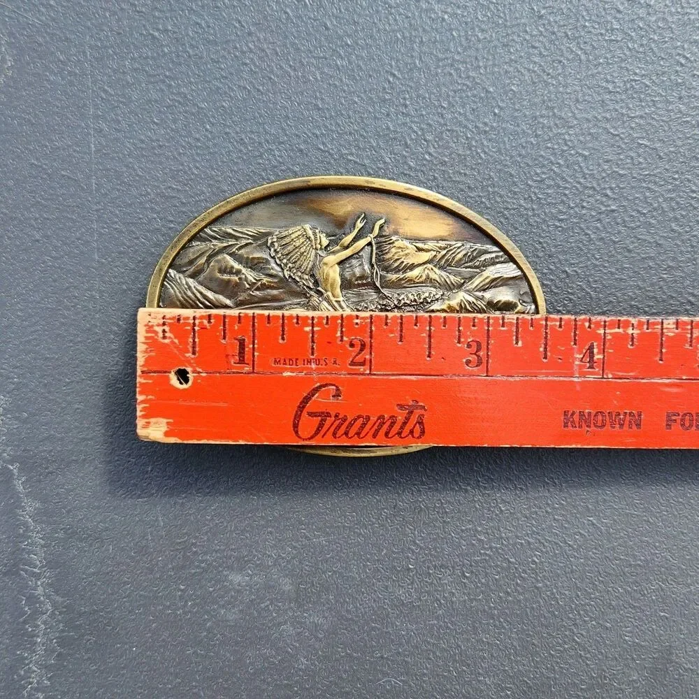 Vintage 1977 Chief Joseph Of The Nez Perces Solid Brass Belt Buckle Western